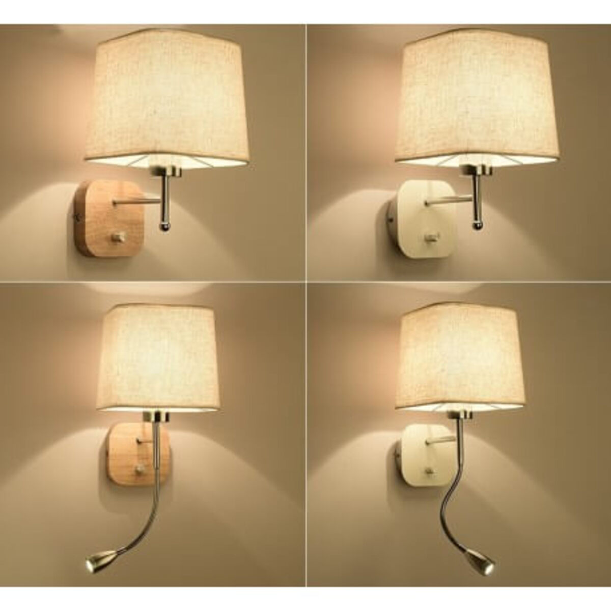 Lampe liseuse pour lit avec base en bois et abat-jour en lin