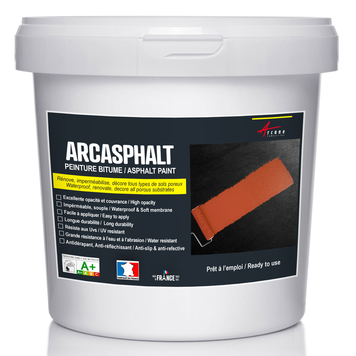 Peinture pour bitume goudron et asphalte ARCASPHALT - Rénove sol extérieur en béton et enrobé 
